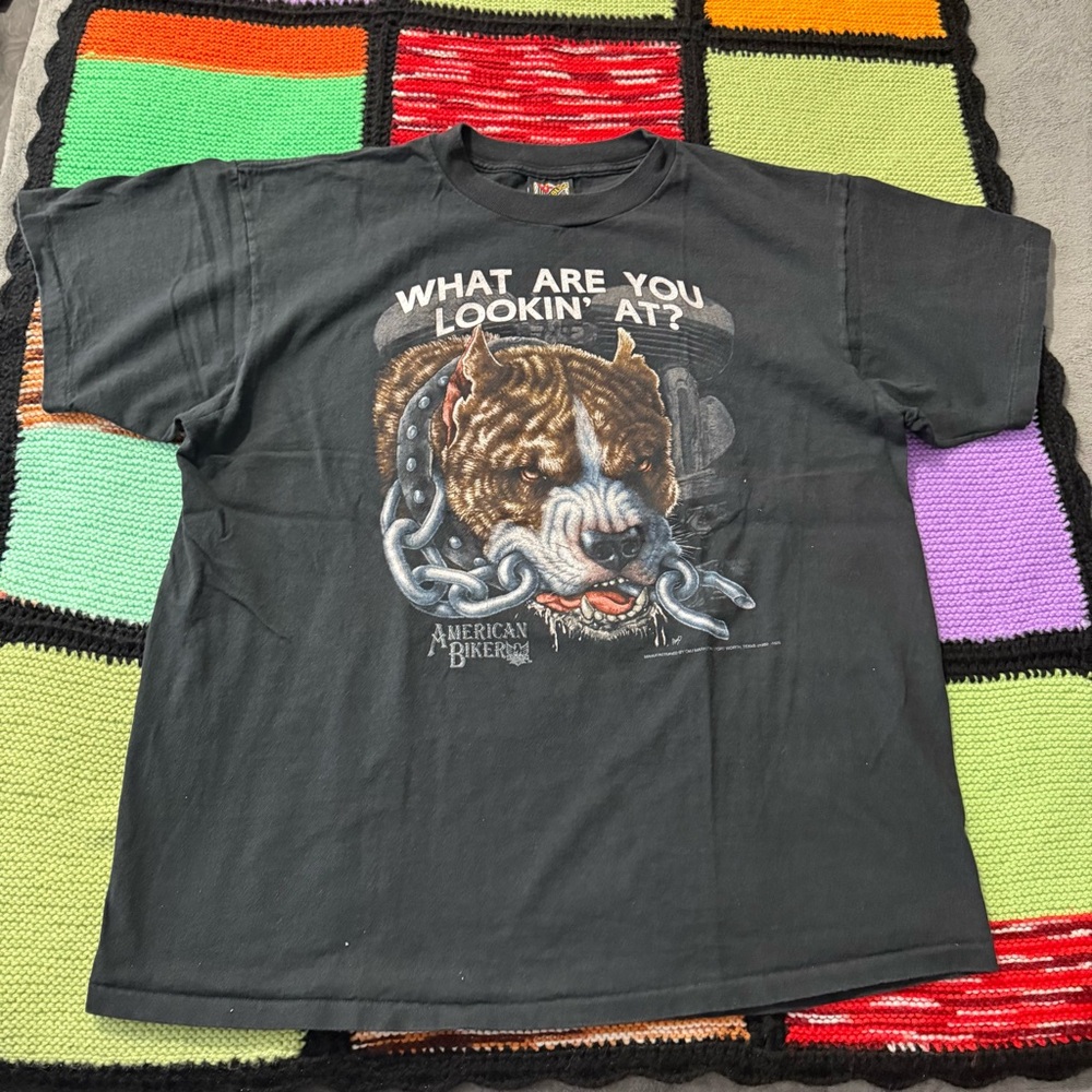 Vintage Single Stitch 1992 3D Emblem Pitbull  Harley t shirt black XL